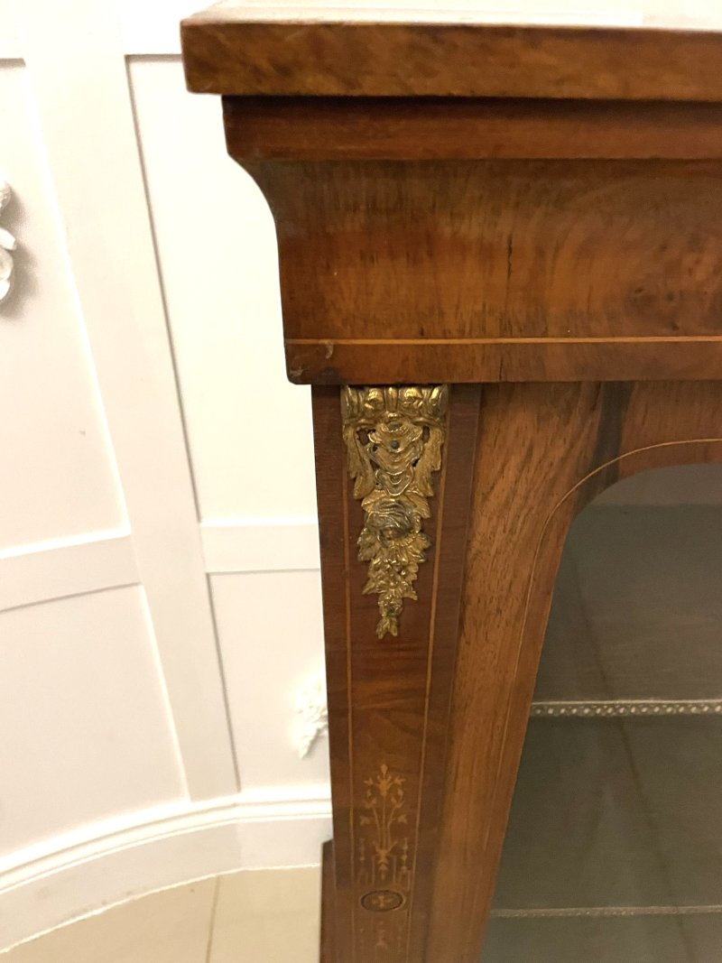 Antique Victorian Quality Figured Walnut Satinwood Inlaid Display Cabinet - Image 10